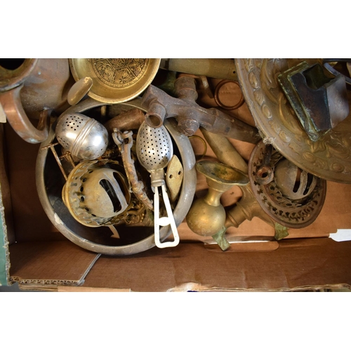 205 - A mixed collection of 19th and 20th century metal ware to include beer barrel taps, copper jugs, vas... 