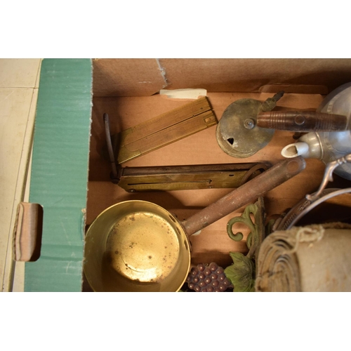 207 - A mixed collection of items to include hammered pewter items, silver plate, brass, wooden ruler etc.... 