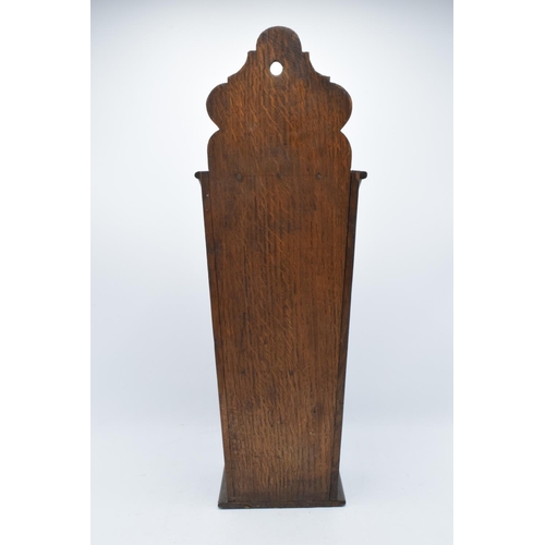 211 - A Victorian wooden candle box / salt box with working hinges. 54cm tall. Generally in good condition... 