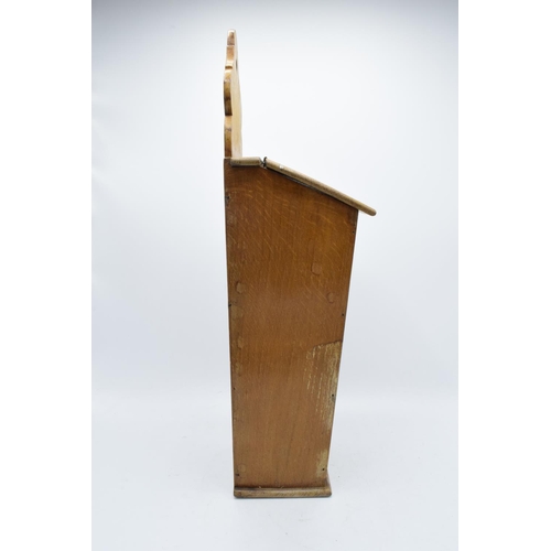 212 - A Victorian light-coloured wooden candle box / salt box with working hinges. 53cm tall. Generally in... 