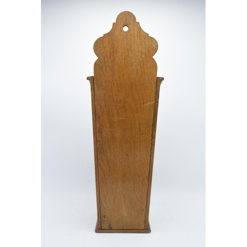 212 - A Victorian light-coloured wooden candle box / salt box with working hinges. 53cm tall. Generally in... 