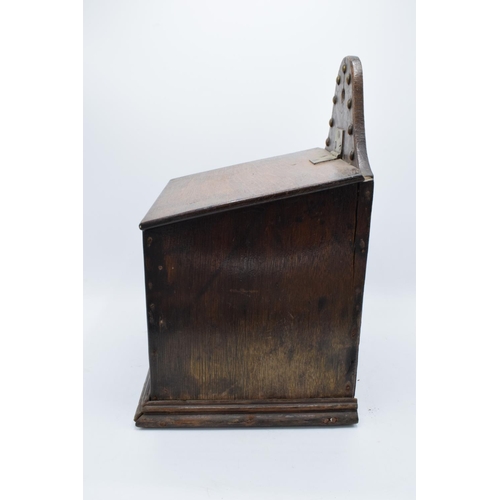 213 - A 19th century Victorian wooden candle box/ salt box with lift up lid and brass beading. 38cm tall. ... 