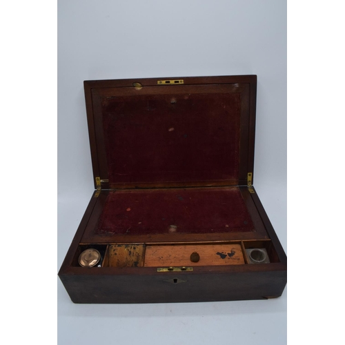 220A - 19th century mahogany writing box 35.5cm x 23cm x 12cm high. Generally in good functional condition ... 