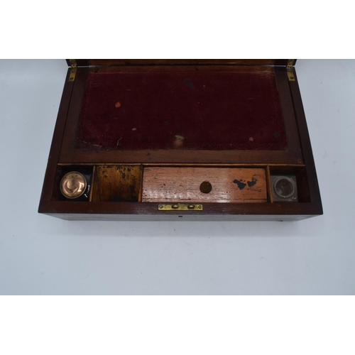 220A - 19th century mahogany writing box 35.5cm x 23cm x 12cm high. Generally in good functional condition ... 