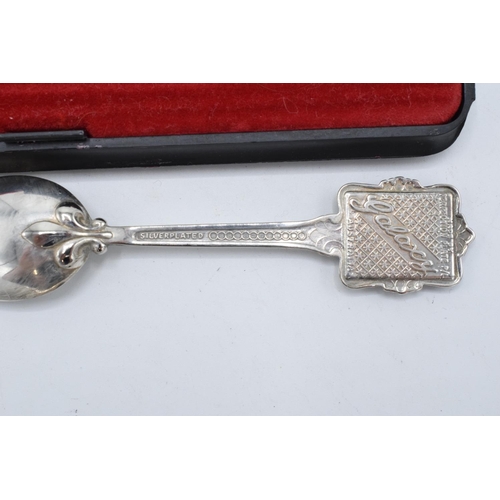 228 - A cased set of 6 souvenir teaspoons by Perfection with a Waltzing Mailtida/ New Zealand design (Hing... 