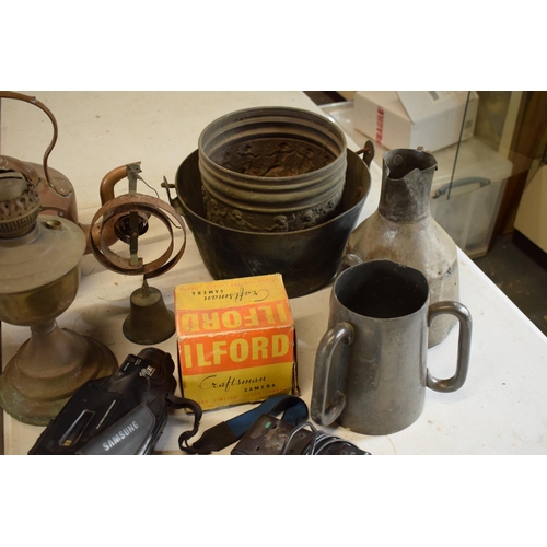 230 - A mixed collection of items to include 2 late Victorian/ early 20th century copper kettles, one with... 