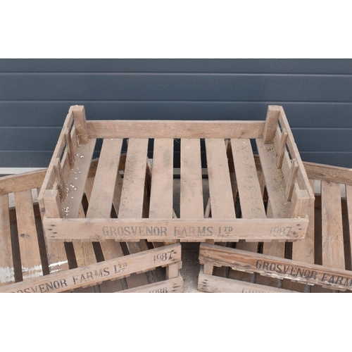 231 - A collection of 5 vintage wooden potato trays / crates from Grosvenor Farms Ltd. 76 x 53 x 17cm. Gen... 