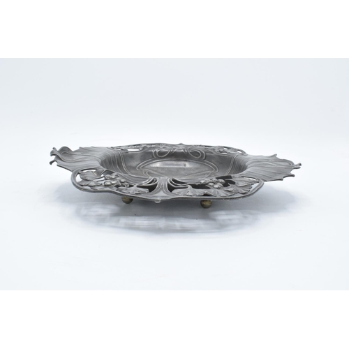 256 - An Art Nouveau WMF pewter dish raised on 4 ball feet stamped 'WMF'. 26cm long .In good condition wit... 