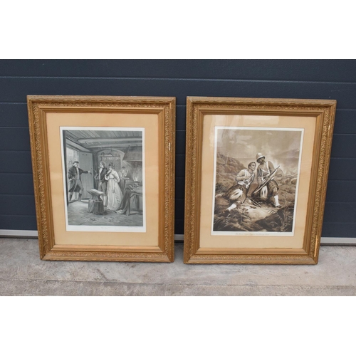 267 - A pair of 19th century prints set in ornate gilt frames with the titles 'Too Late' and 'The Absent M... 