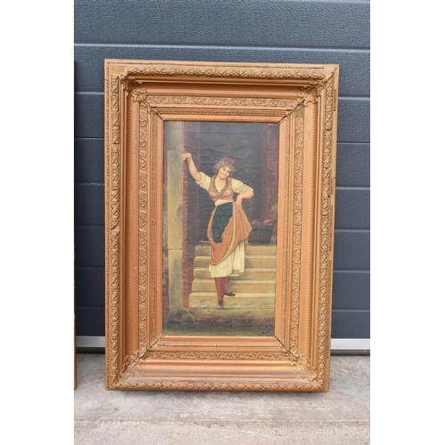 268 - A pair of 19th century oil paintings on canvas depicting pretty ladies in room settings. Indistinctl... 