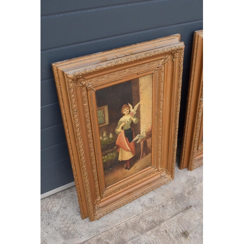 268 - A pair of 19th century oil paintings on canvas depicting pretty ladies in room settings. Indistinctl... 