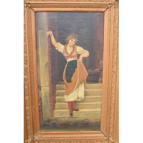 268 - A pair of 19th century oil paintings on canvas depicting pretty ladies in room settings. Indistinctl... 