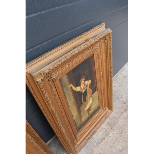 268 - A pair of 19th century oil paintings on canvas depicting pretty ladies in room settings. Indistinctl... 