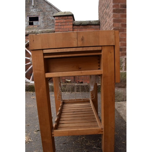 289 - A modern 20th century mounted butcher's block on wheels with a drawer. 70 x 52 x 85cm. In good funct... 