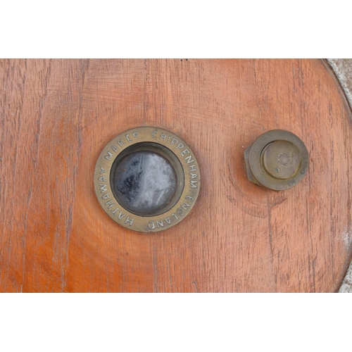 295 - Early 20th century oak barrel butter churn on a wooden stand made by Hathaway of Chippenham. In good... 