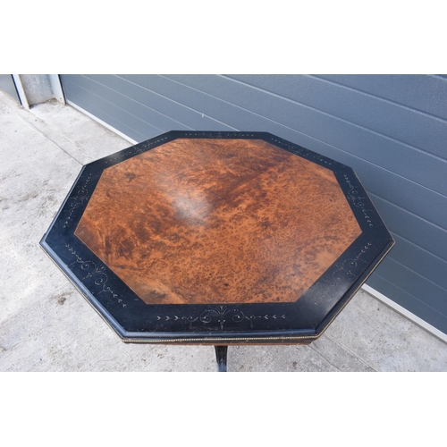 297 - Victorian ebonised aesthetic movement octagonal centre table with brass beading and chamfered edges ... 