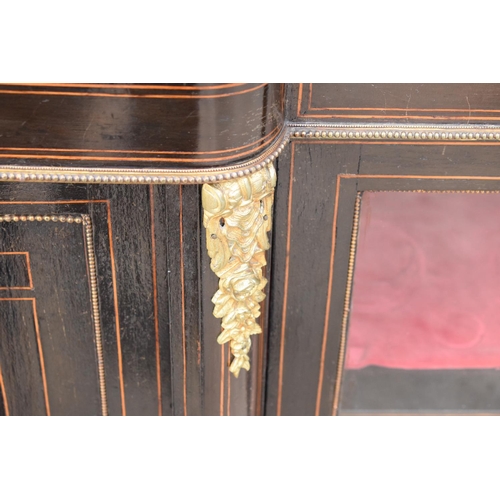 298 - Victorian ebonised aesthetic movement credenza sideboard with brass fixtures with a central display ... 