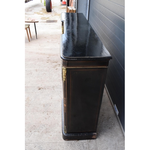 298 - Victorian ebonised aesthetic movement credenza sideboard with brass fixtures with a central display ... 