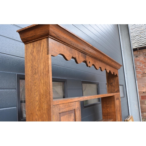 299 - A good quality reproduction Georgian style oak dresser set on cabriole legs with marquetry and inlay... 