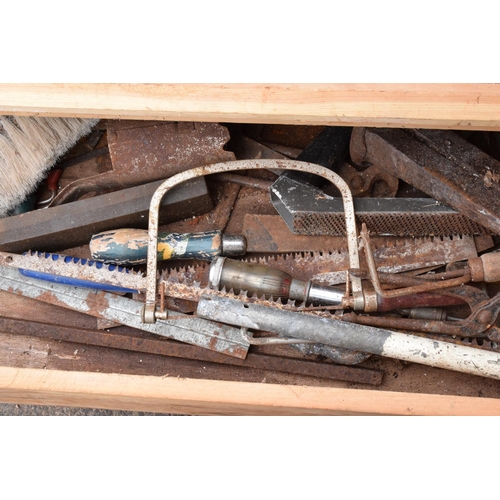 301F - A wooden 20th century tool chest to include the contents including tools etc. NO POSTAGE.