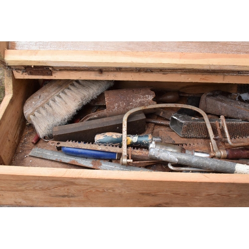 301F - A wooden 20th century tool chest to include the contents including tools etc. NO POSTAGE.