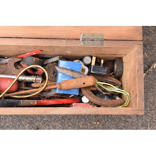 301G - A 20th century wooden tool chest to include the contents. NO POSTAGE.