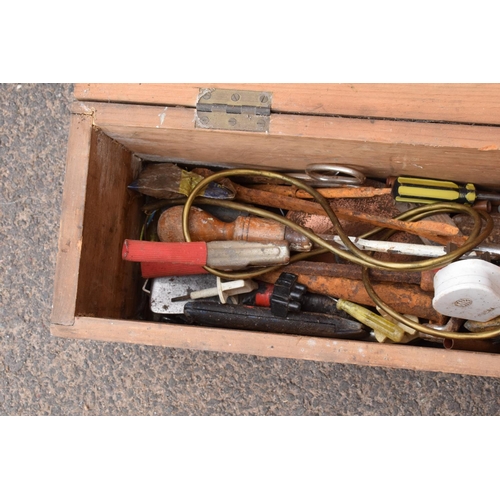 301G - A 20th century wooden tool chest to include the contents. NO POSTAGE.