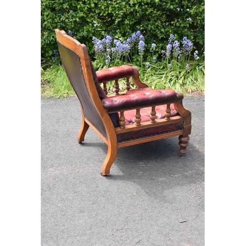 304 - Late Victorian walnut gentleman's Chesterfield style library chair with button back leather upholste... 