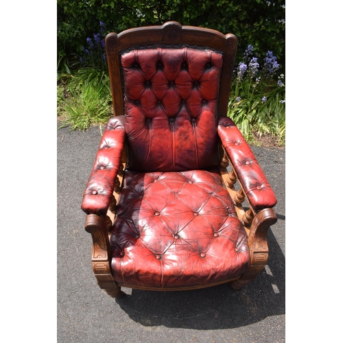 305 - Late Victorian walnut gentleman's Chesterfield style library chair with button back leather upholste... 