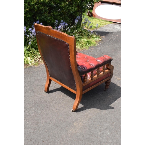 305 - Late Victorian walnut gentleman's Chesterfield style library chair with button back leather upholste... 