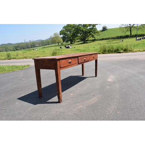 306 - 19th century stained pine farmhouse kitchen serving or preparation side table with 3 drawers. 208 x ... 