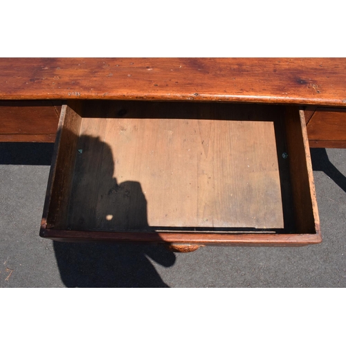 306 - 19th century stained pine farmhouse kitchen serving or preparation side table with 3 drawers. 208 x ... 