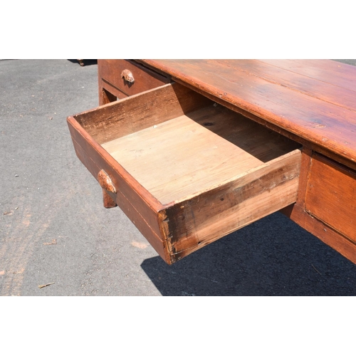 306 - 19th century stained pine farmhouse kitchen serving or preparation side table with 3 drawers. 208 x ... 