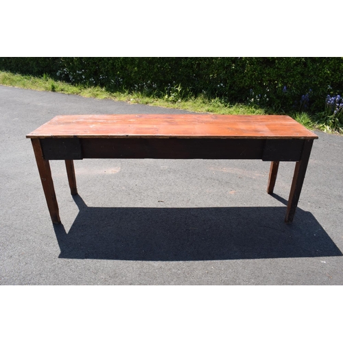 306 - 19th century stained pine farmhouse kitchen serving or preparation side table with 3 drawers. 208 x ... 