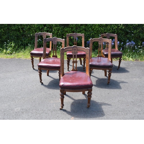 308 - Set of six late Victorian walnut dining chairs. In good functional condition though, as expected, it... 