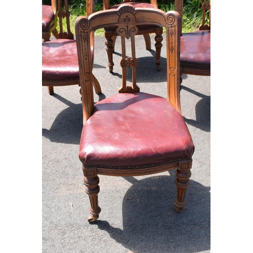 308 - Set of six late Victorian walnut dining chairs. In good functional condition though, as expected, it... 