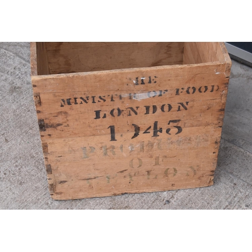 317 - A vintage wooden advertising crate with 'Ceylon' and 'London' marked onto the sides amongst other in... 