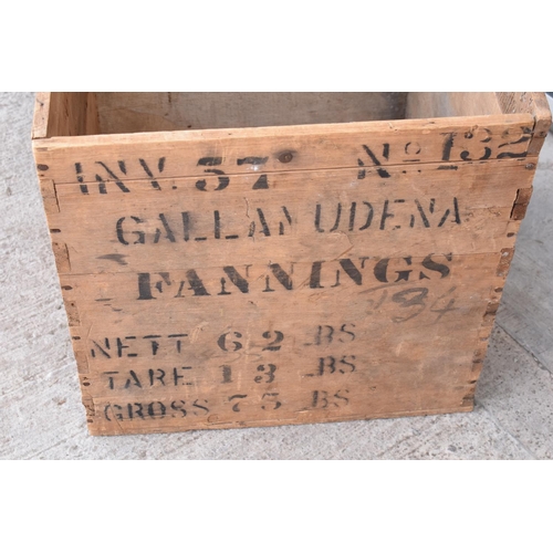 317 - A vintage wooden advertising crate with 'Ceylon' and 'London' marked onto the sides amongst other in... 