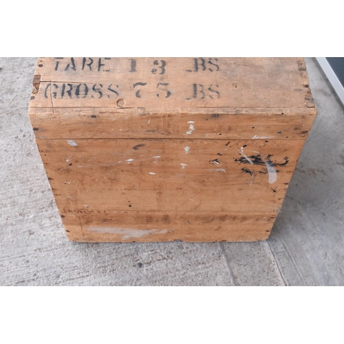 317 - A vintage wooden advertising crate with 'Ceylon' and 'London' marked onto the sides amongst other in... 