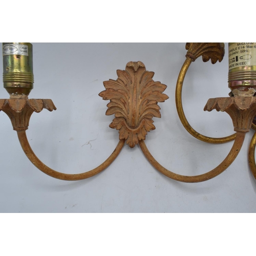 332 - A collection of Kevin McCloud wall lighting mounts in an ornate gilt-effect design max 40W. In used ... 