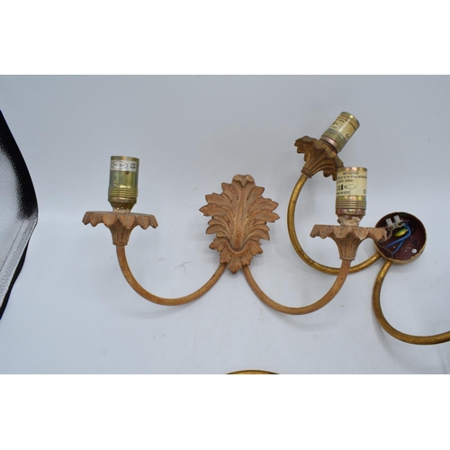 332 - A collection of Kevin McCloud wall lighting mounts in an ornate gilt-effect design max 40W. In used ... 