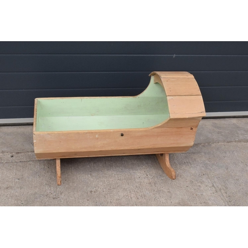 356 - A 19th century stripped pine baby's rocking cot. 90 x 48 x 58cm. In good functional condition though... 