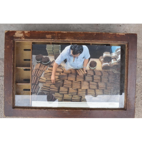 357 - An early to mid 20th century wooden and glass countertop cigar display case. 63 x 41 x 18cm.