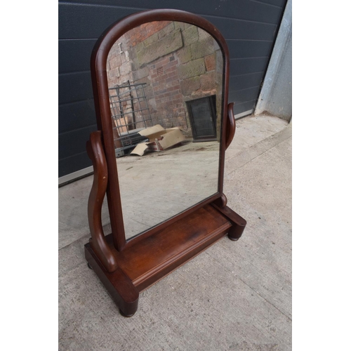 366 - Victorian mahogany dressing table mirror with folding lid/ drawer. 81cm tall.