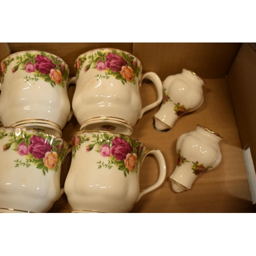 55E - A collection of Royal Albert Old Country Roses items to include 6x montrose mugs, a pair of cruets a... 