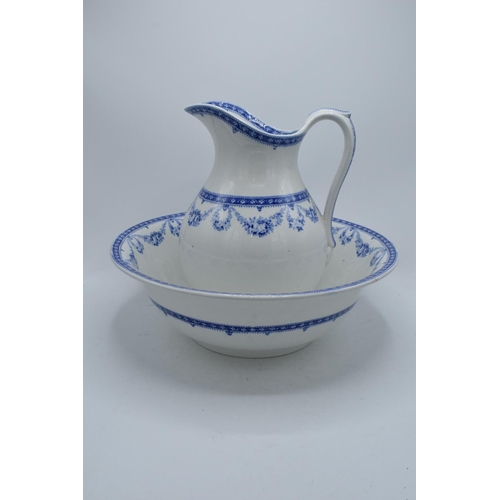 78 - A 19th century blue and white jug and bowl set by Crescent and Sons of Jersey.  In good condition wi... 