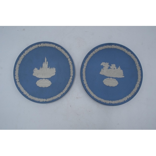 84 - A pair of unusual Wedgwood Jasperware 16.5cm diameter plates with Walt Disney World designs on the p... 