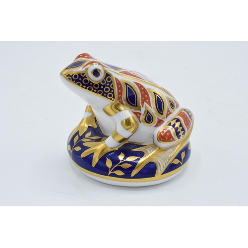 99E - Royal Crown Derby paperweight in the form of a frog. 8cm tall. Boxed. First quality with gold stoppe... 