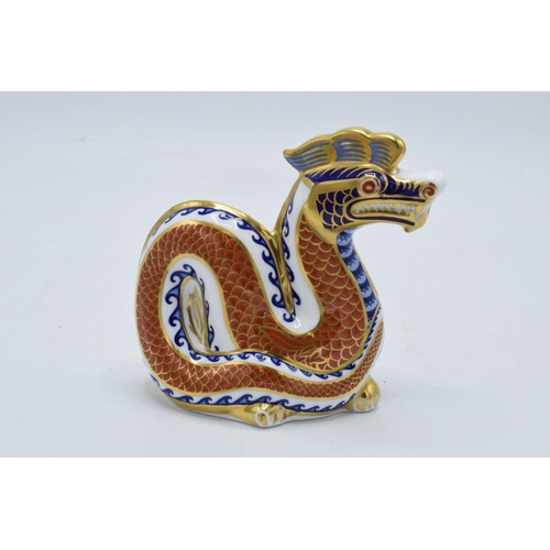 99G - Royal Crown Derby paperweight in the form of a Dragon. 11cm tall. Boxed. First quality with gold sto... 