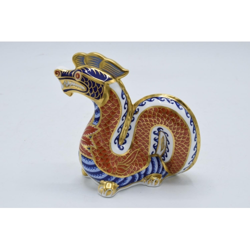 99G - Royal Crown Derby paperweight in the form of a Dragon. 11cm tall. Boxed. First quality with gold sto... 